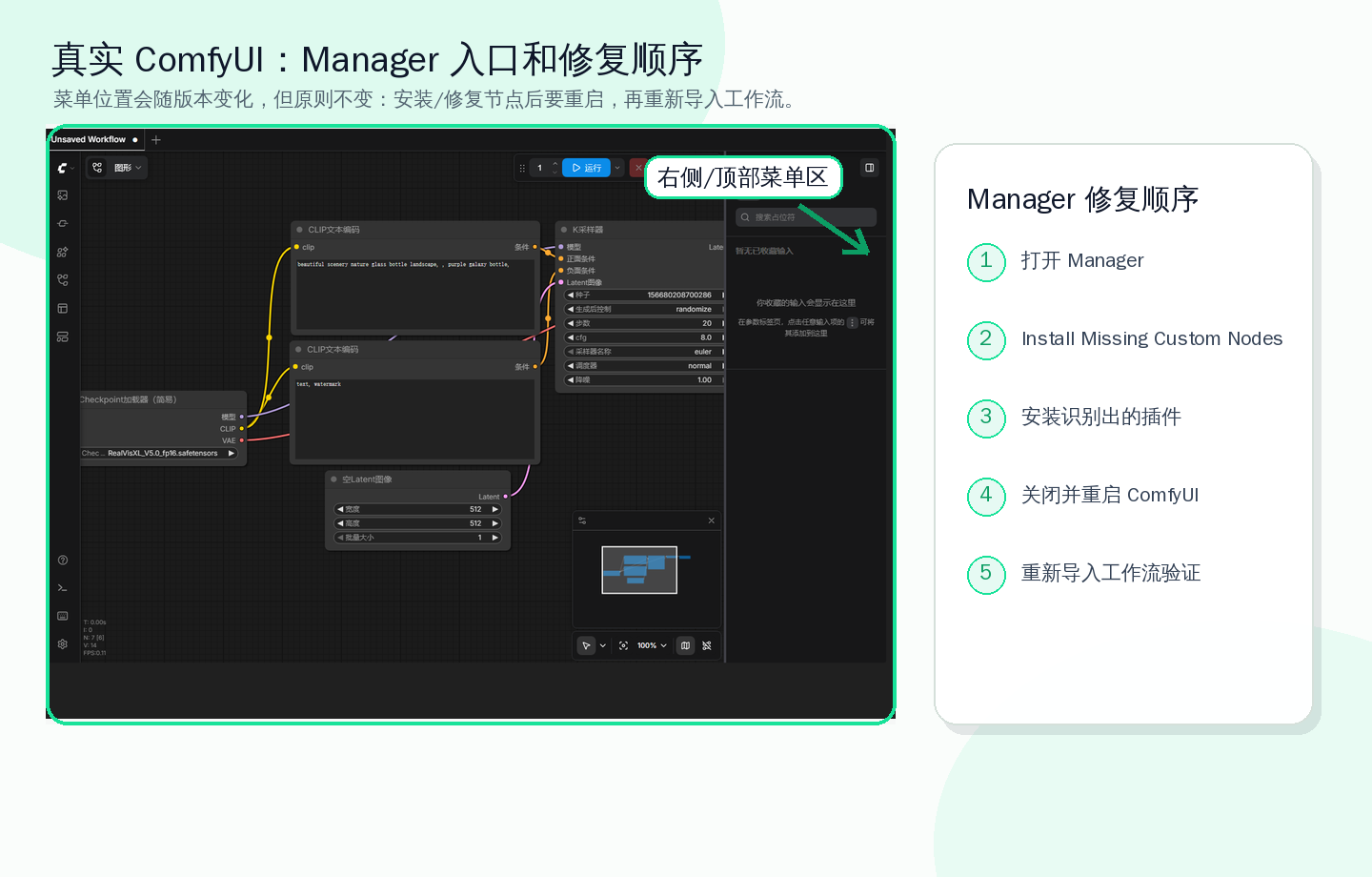 ComfyUI Manager 入口与修复顺序标注