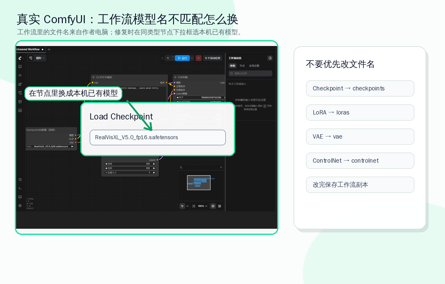 ComfyUI 模型名不匹配时的下拉替换位置标注