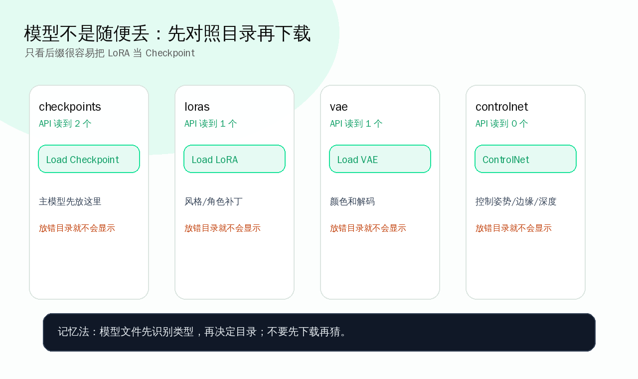 模型放完以后，最终用对应节点的下拉框来确认 ComfyUI 是否真的读到了。